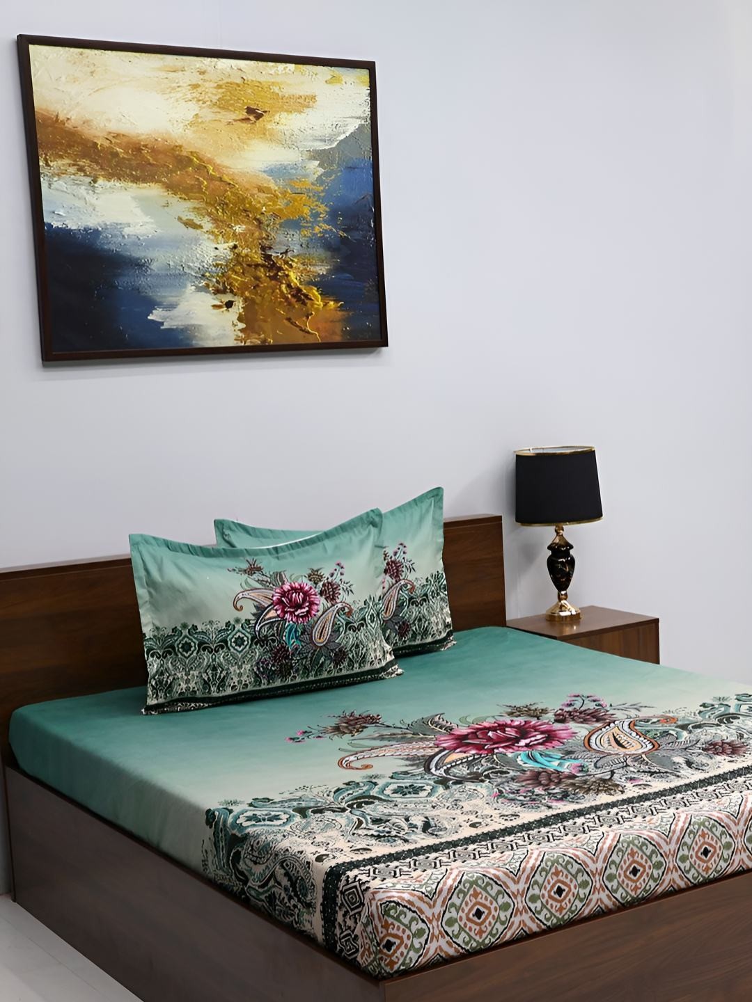 

Steve & Anderson Opulence Green Ethnic Motifs 180 TC King Bedsheet Set 2.30 m X 2.54 m