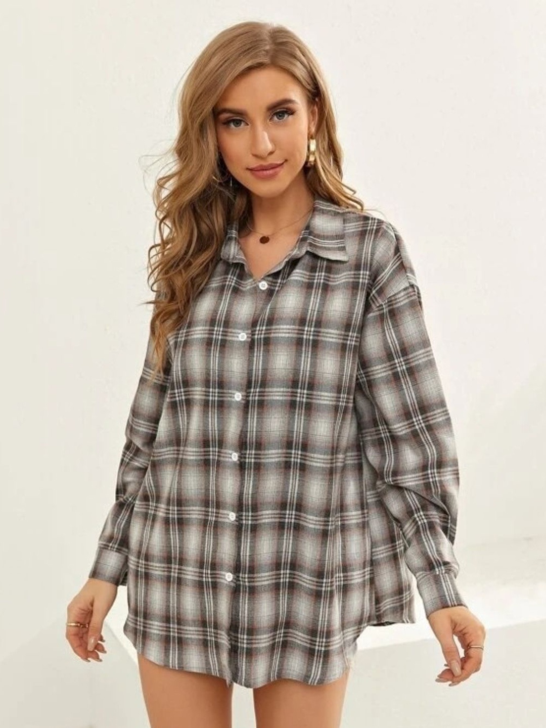 

HERE&NOW Women Original Tartan Checks Opaque Checked Casual Shirt, Brown