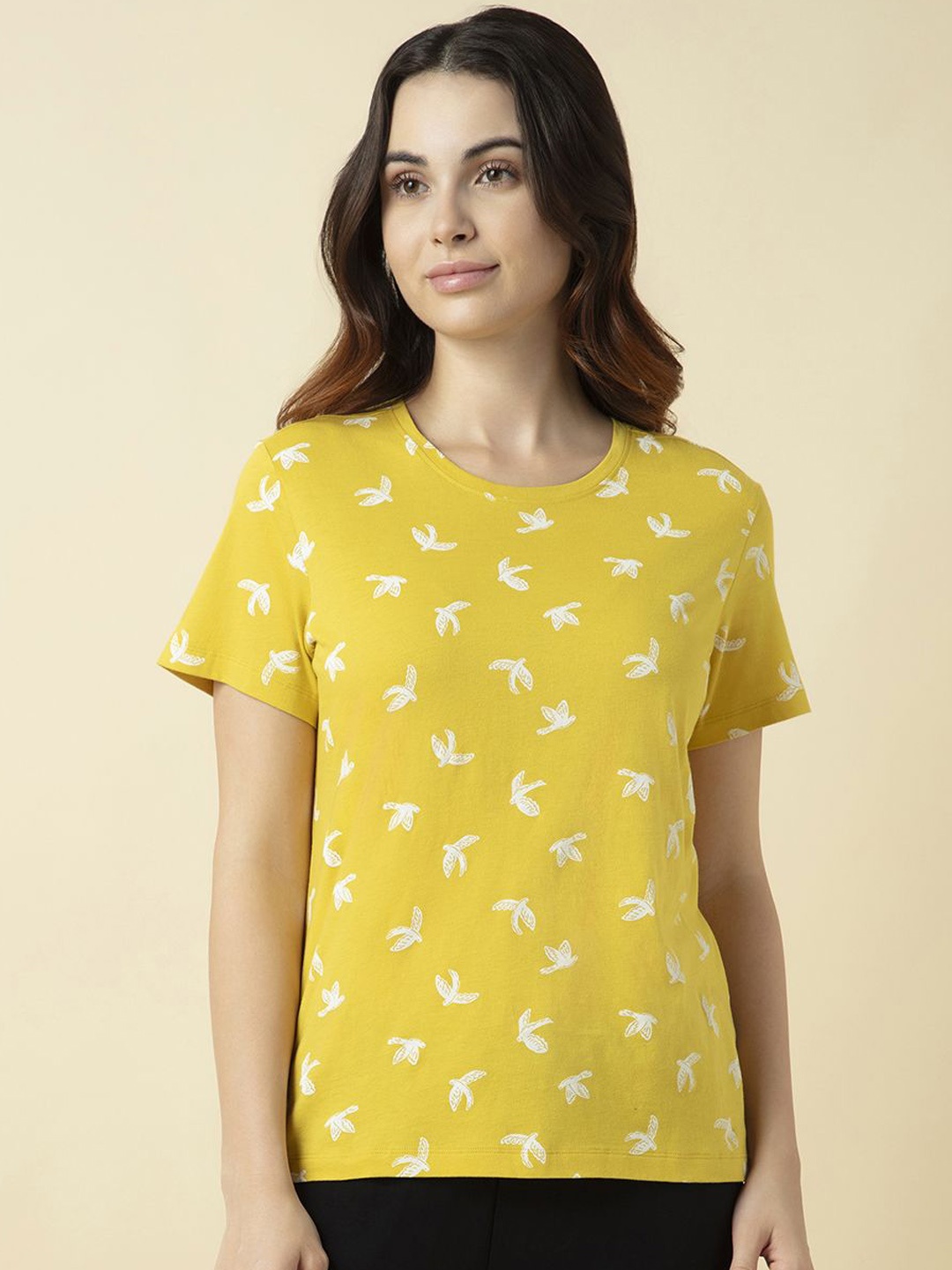 

Van Heusen Women Cotton Printed Lounge T-Shirt, Yellow