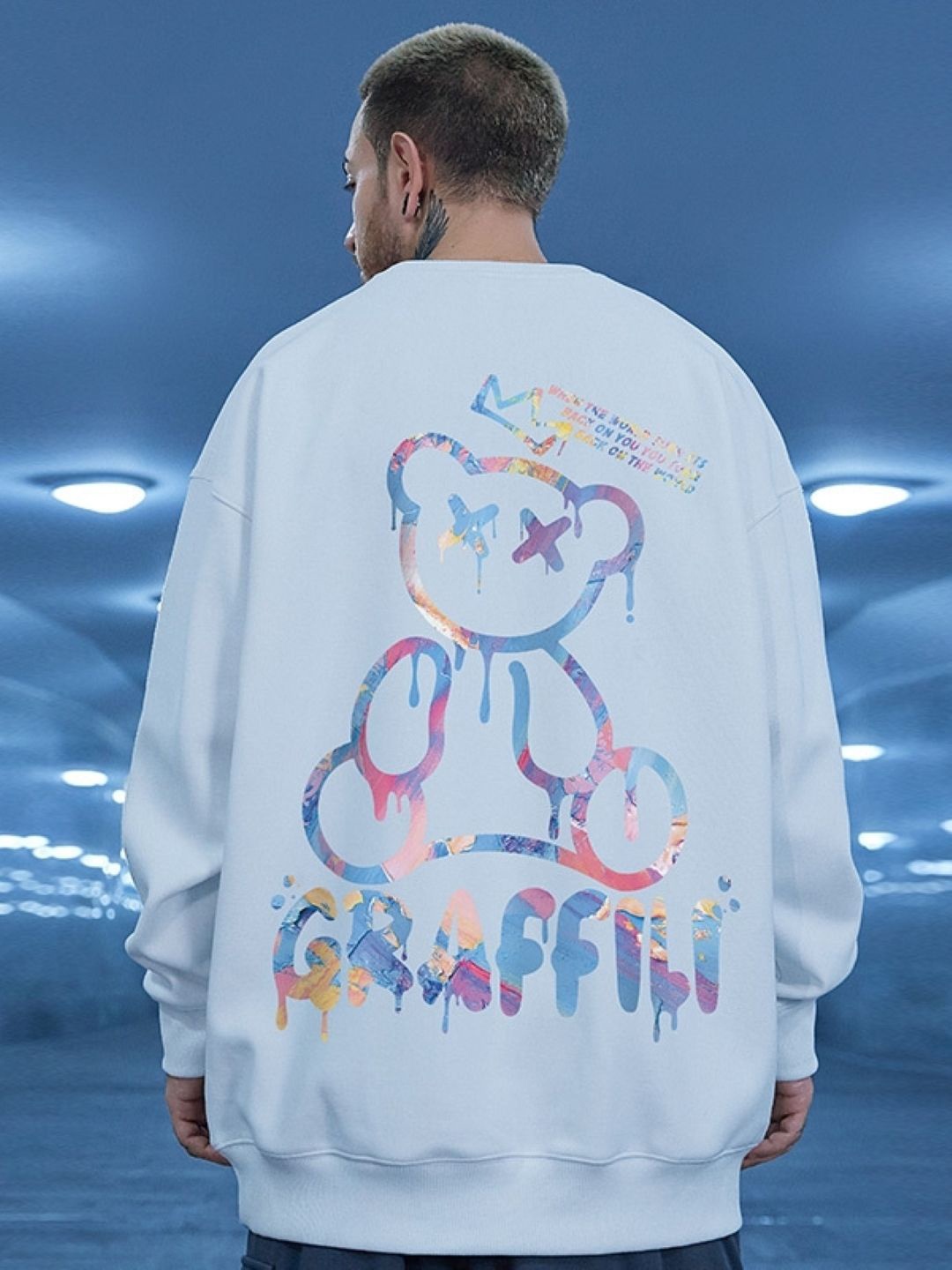 

KPOP Men Round Neck Printed Long Sleeves Sweatshirts, Blue