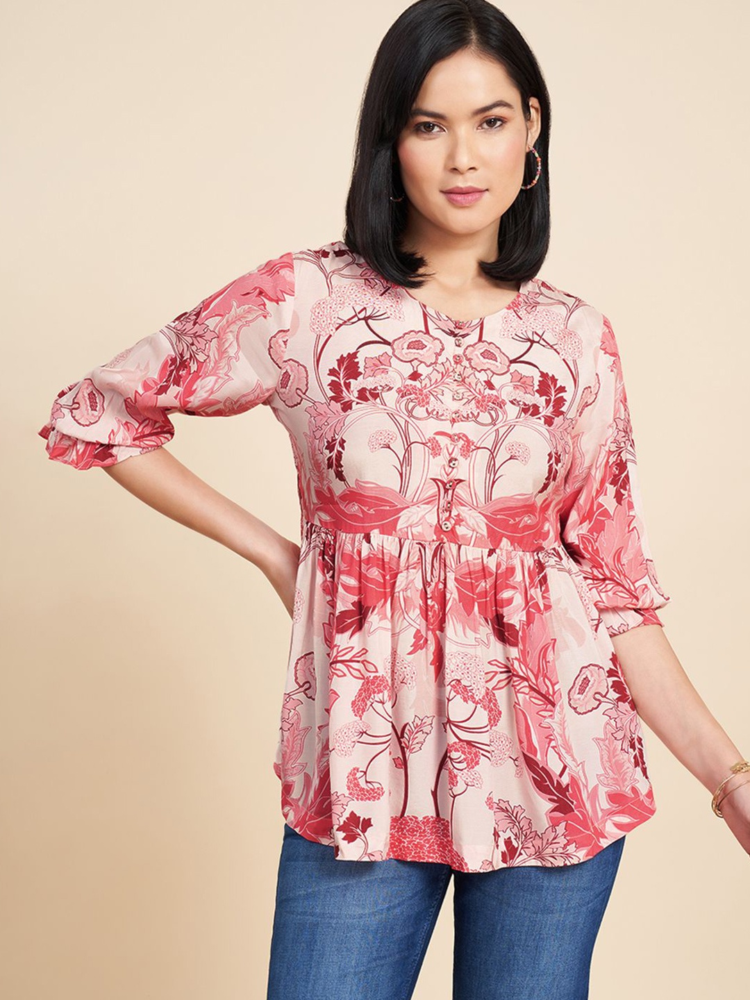 

Marigold Lane Women Floral Printed A-Line Top, Red