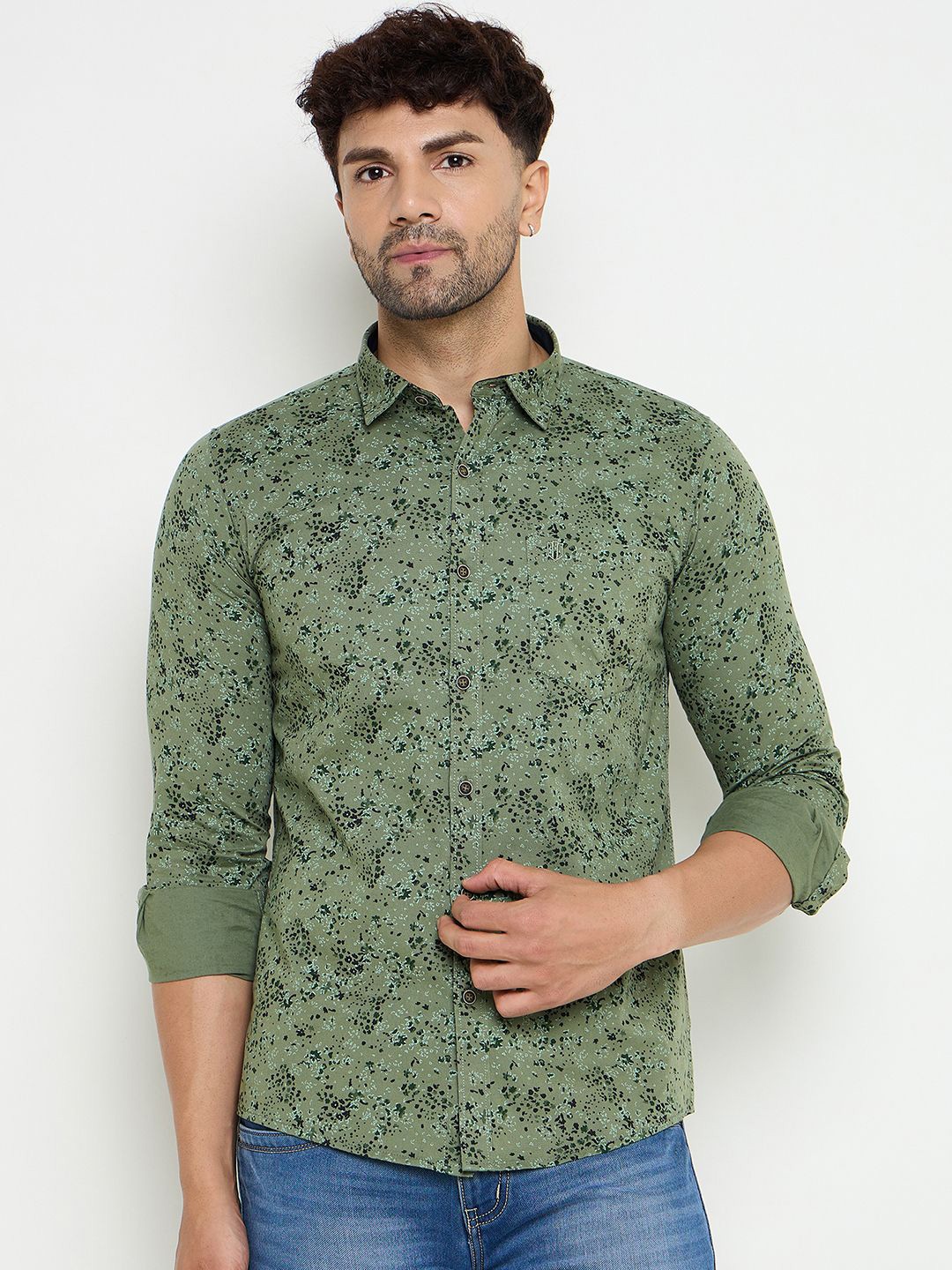 

Duke Men Slim Fit Floral Opaque Printed Casual Shirt, Green
