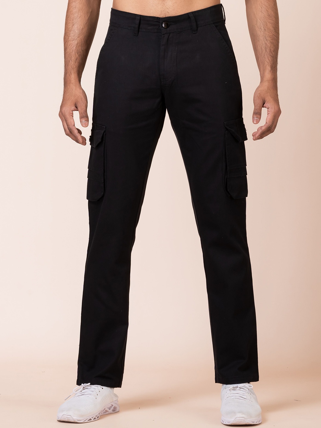 

AFLASH Men High-Rise Cotton Cargo Style Jeans, Black