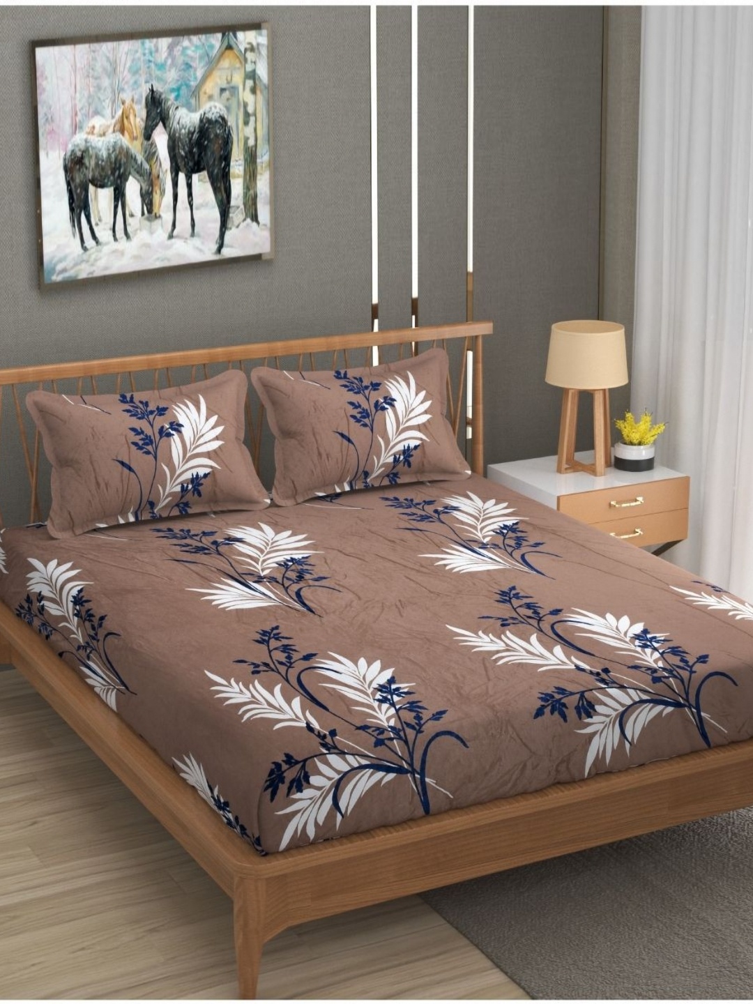 

INDHOME LIFE Brown Floral Printed Wool 220 TC King Bedsheet Set 2.54 cm x 2.28 cm