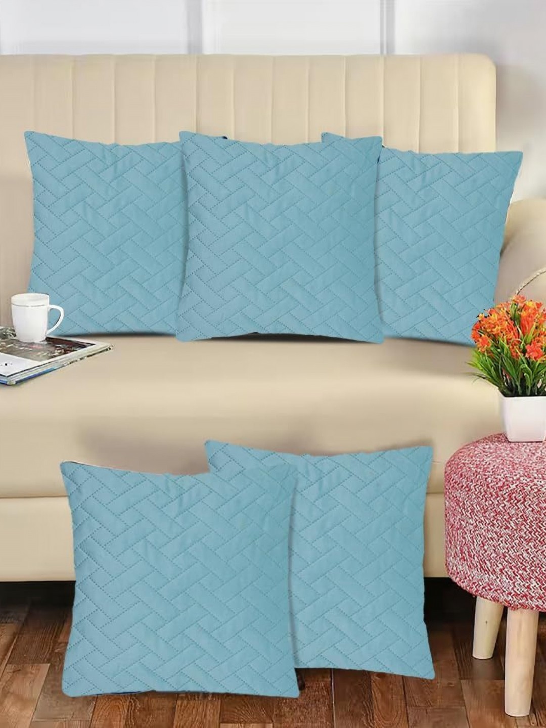 

Aura Turquoise Blue 5 Pieces Velvet Square Cushion Covers