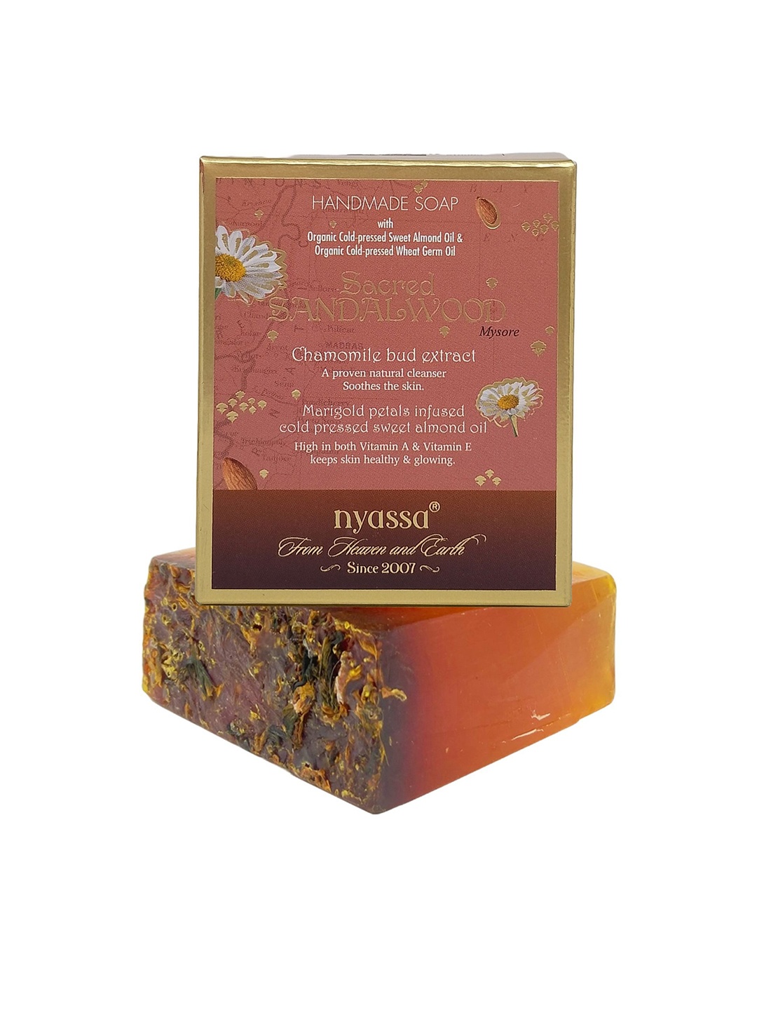 

Nyassa Sacred Sandalwood Soap With Chamomile Bud & Marigold Petal Extract - 150 g, Orange