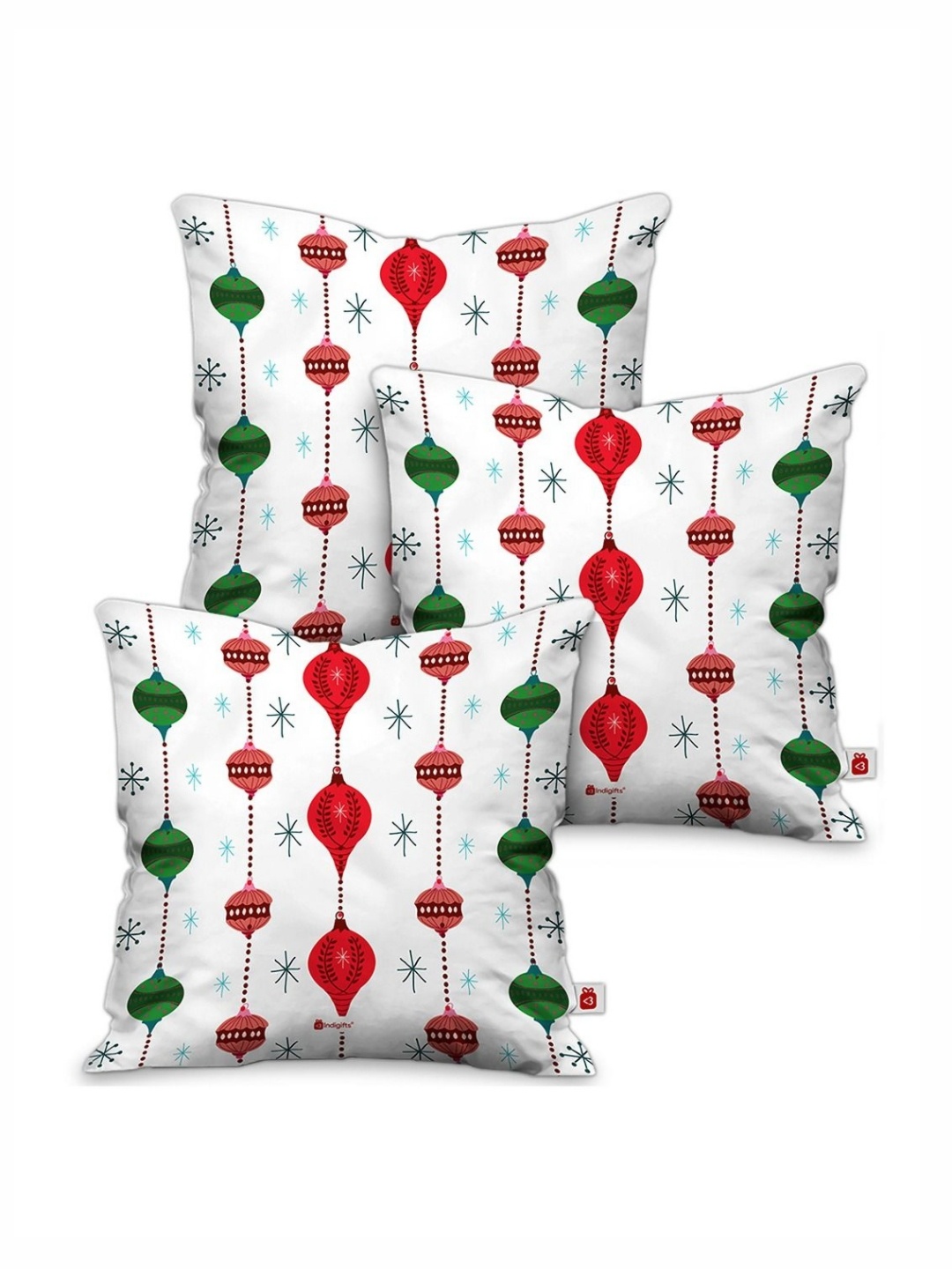 

Indigifts White & Red 3 Pieces Abstract Square Cushion Covers