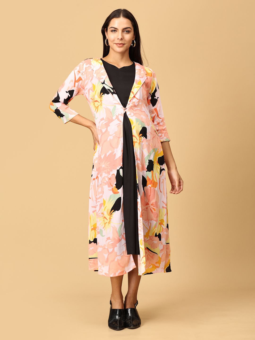 

The Mom Store Floral Printed Maternity A-Line Midi Dress, Black
