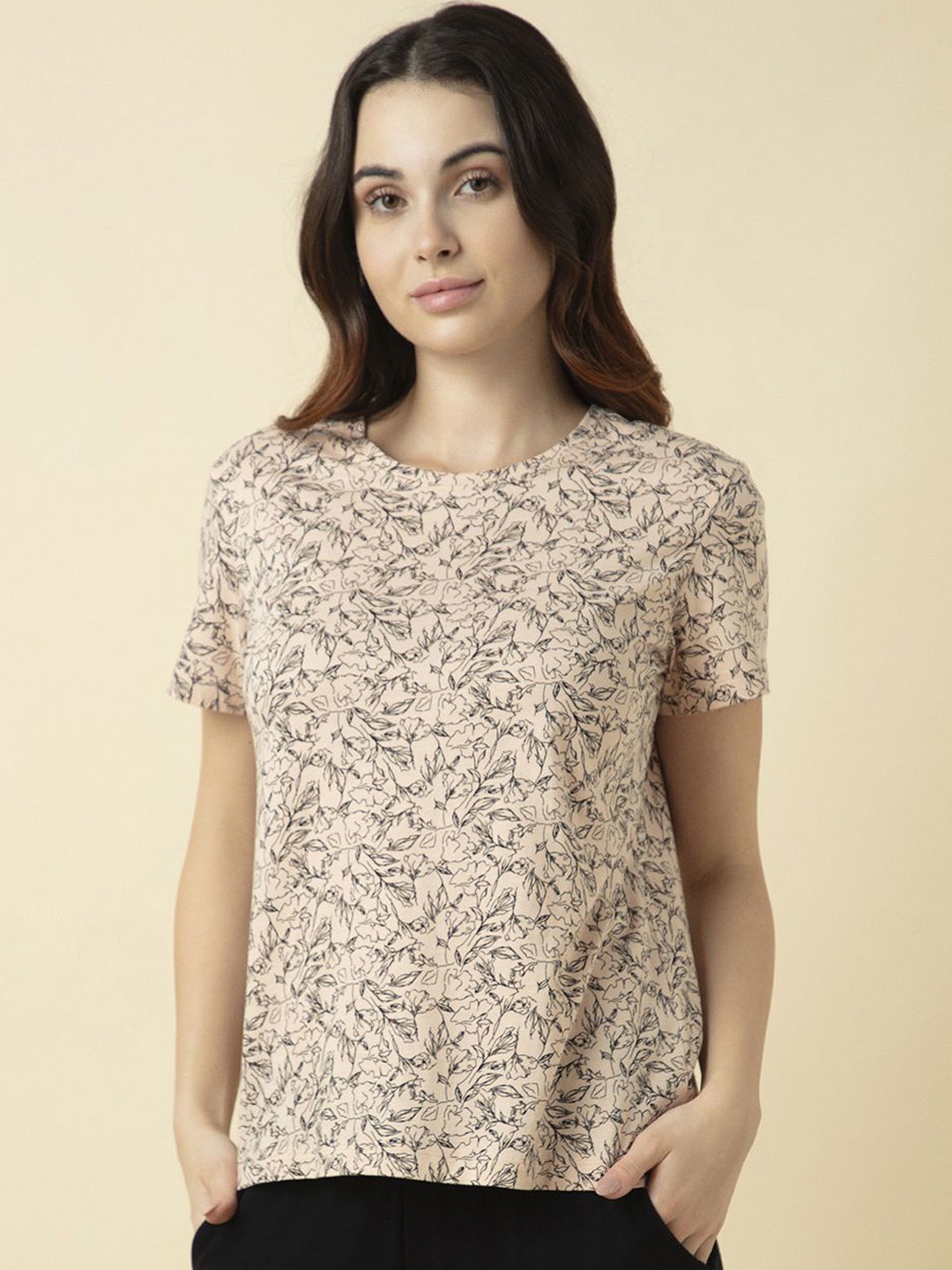 

Van Heusen Women Cotton Printed Lounge T-Shirt, Peach