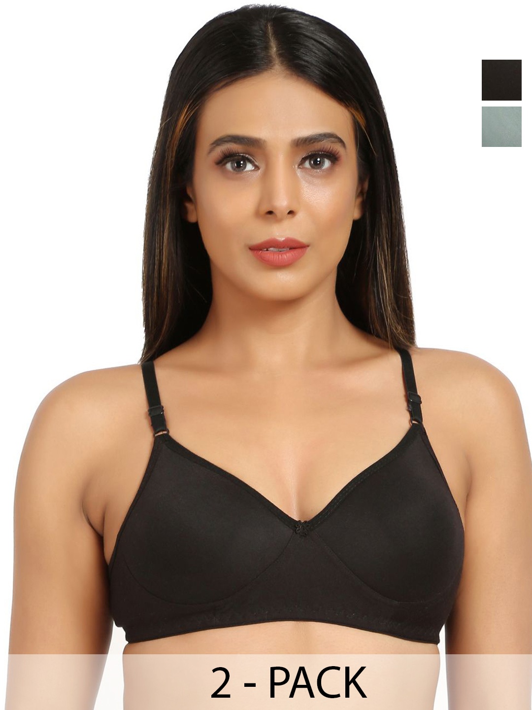 

Designer Bugs Women Pack Of 2 All Day Comfort Seamless Full coverage T-Shirt Bra, Black