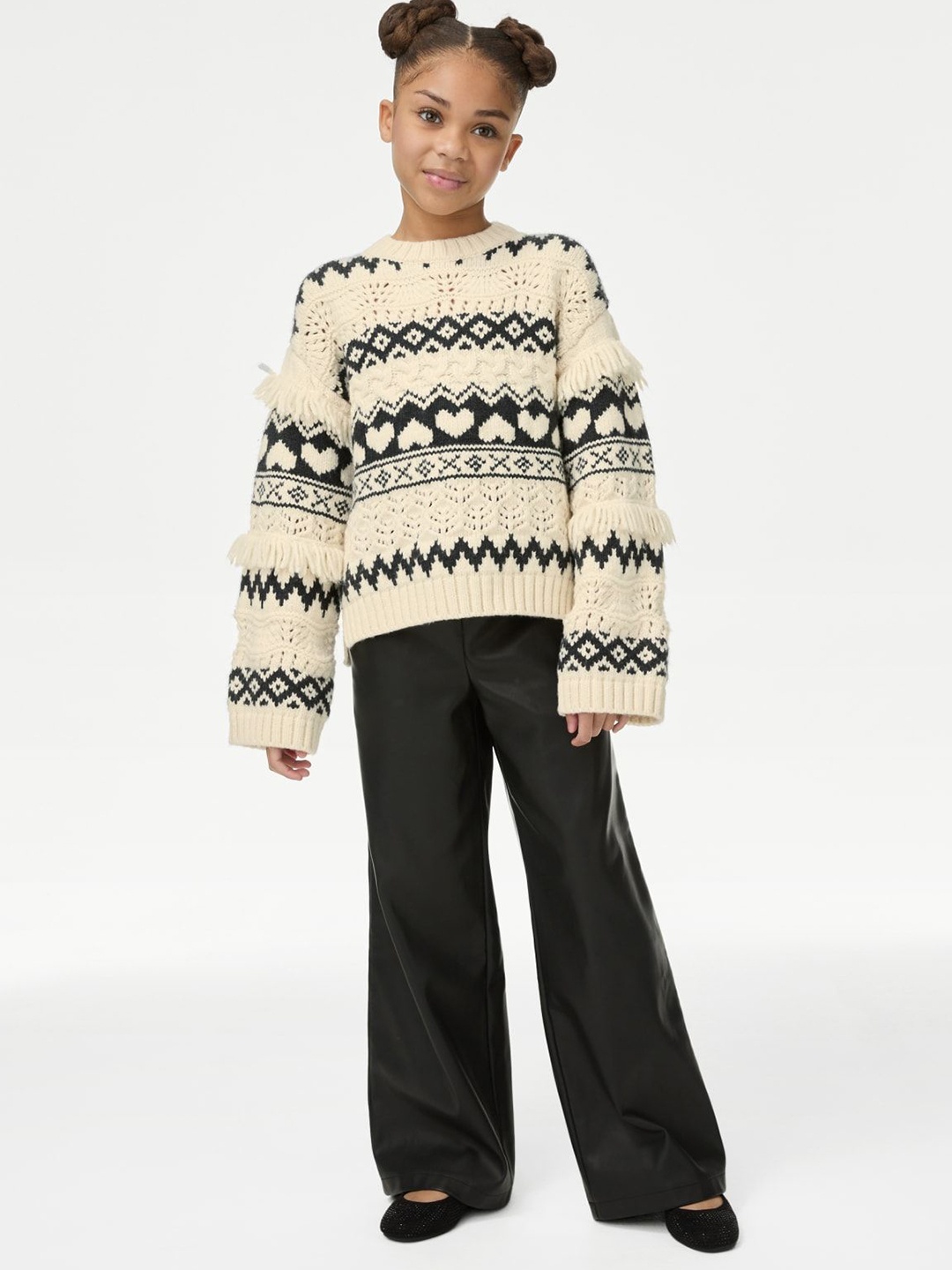 

Marks & Spencer Girls Abstract Self Design Pullover, Cream