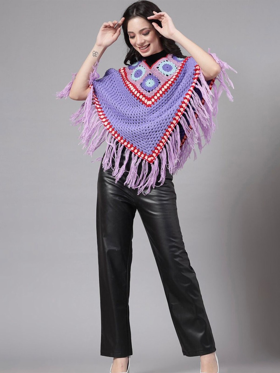 

Sugercandy Women Woollen Poncho, Purple