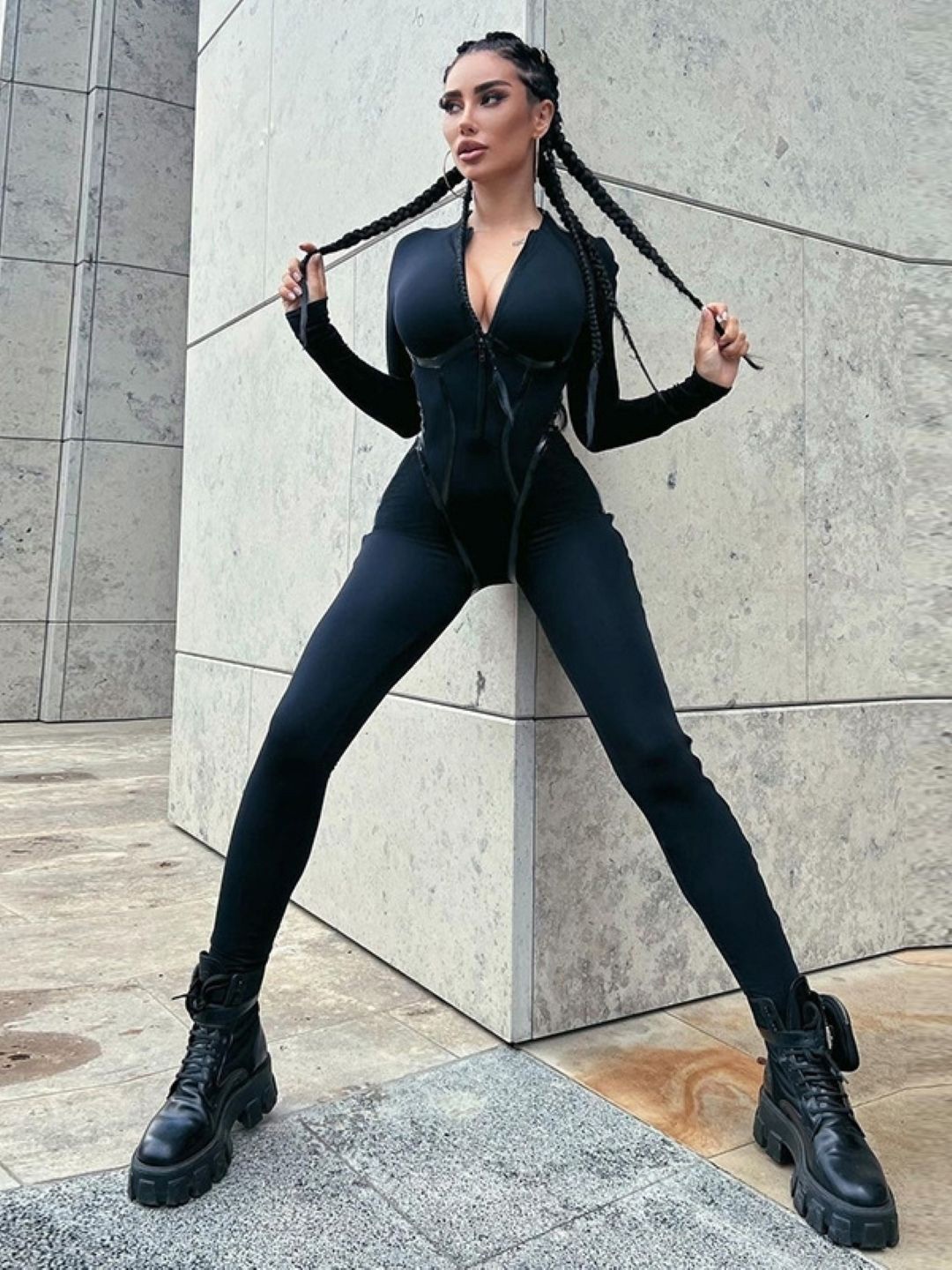 

KPOP Women Playsuit Long Sleeves Jumpsuit, Black