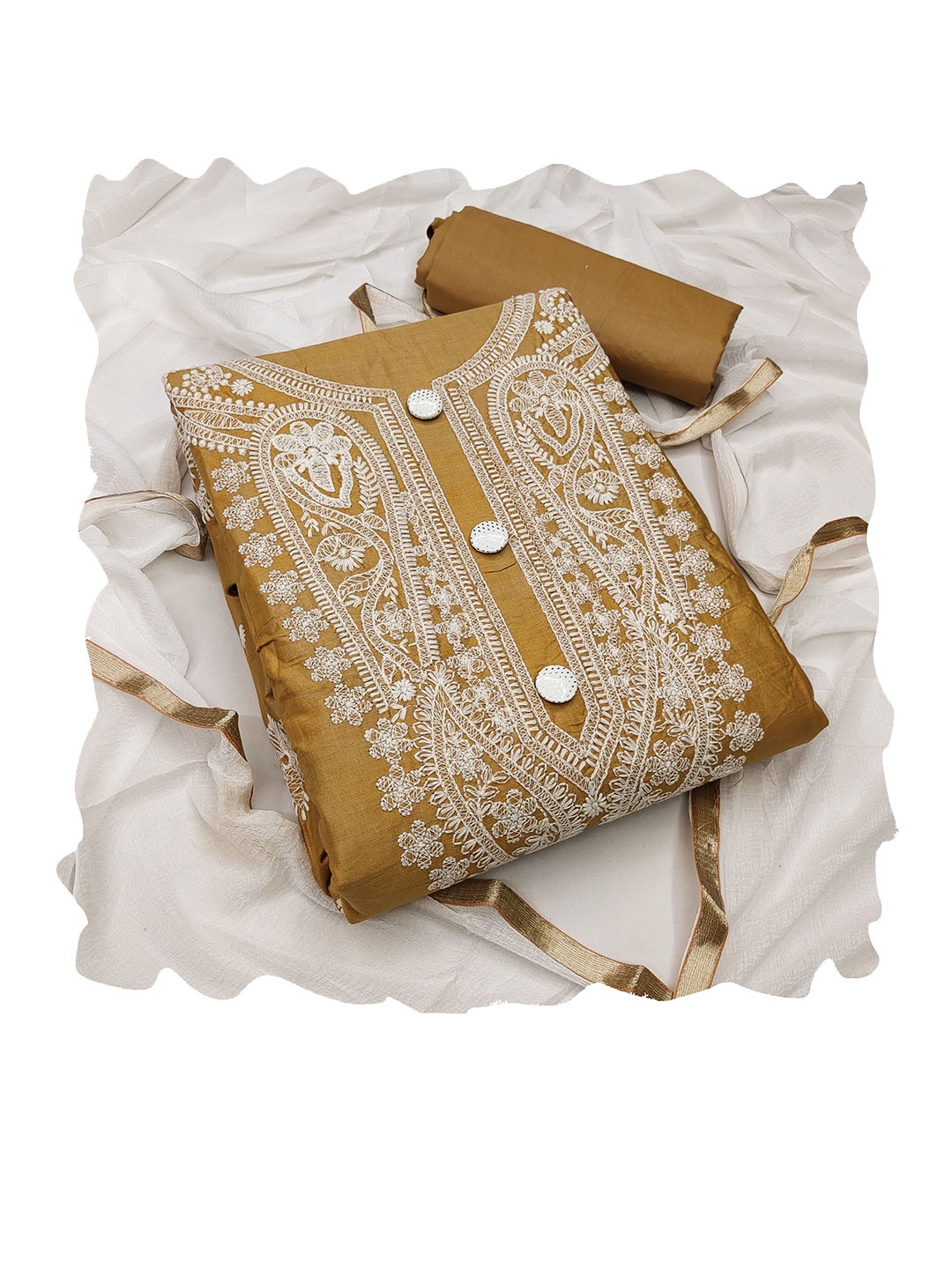 

Maroosh Paisley Embroidered Unstitched Dress Material, Beige