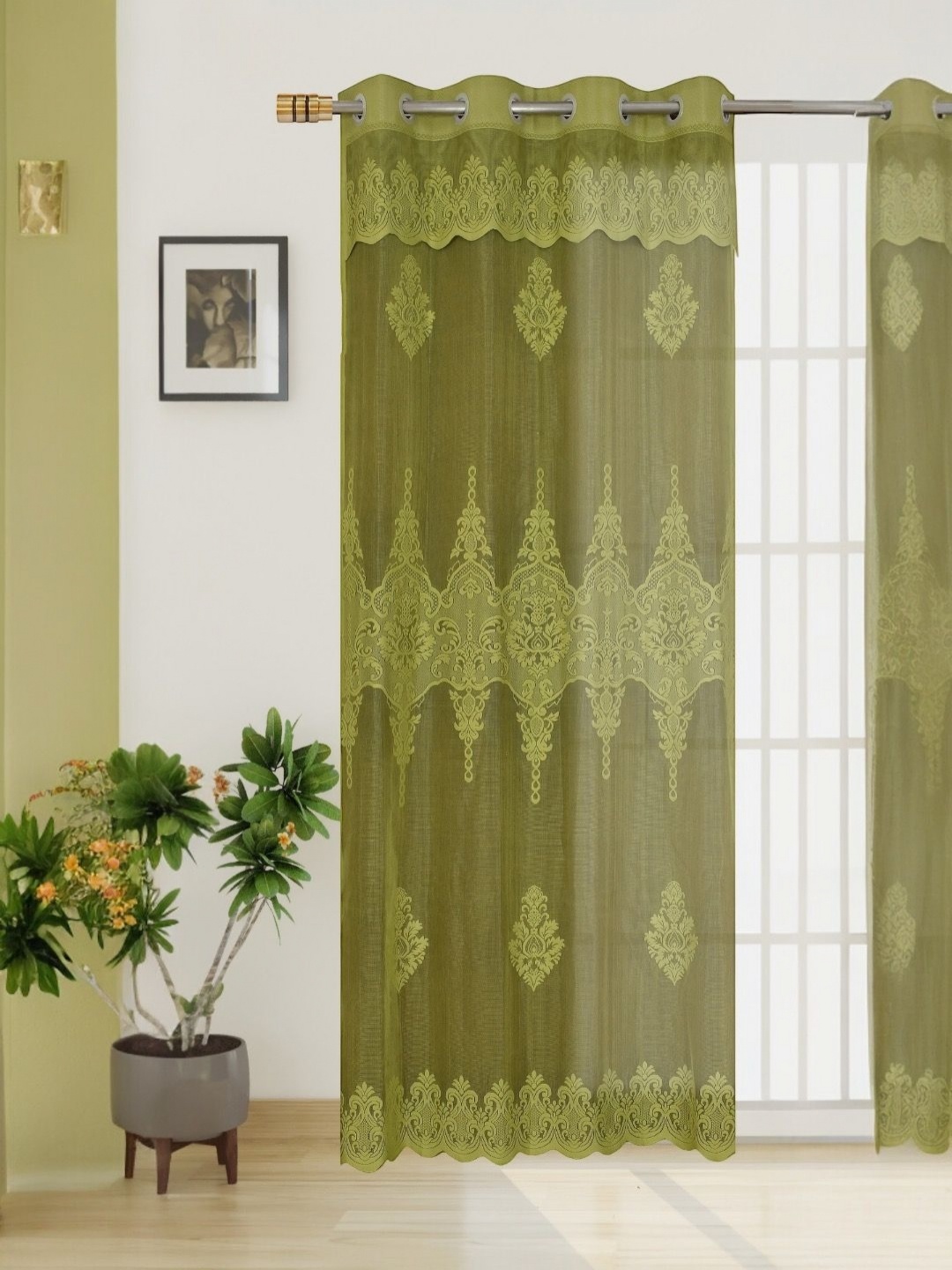 

BIGGER FISH Green Floral Sheer Door Curtain