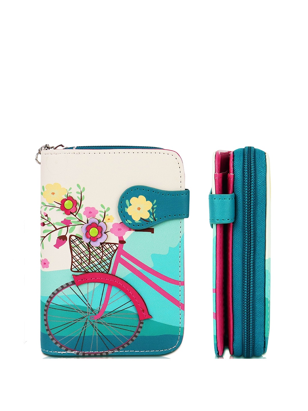 

NFI essentials Women Floral Printed PU Zip Around Wallet, Green