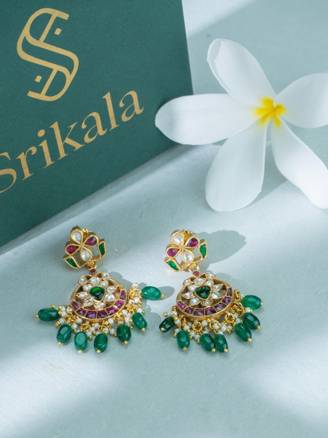 

srikala Gold-Plated Contemporary Kundan Chandelier Drop Earrings, Multi