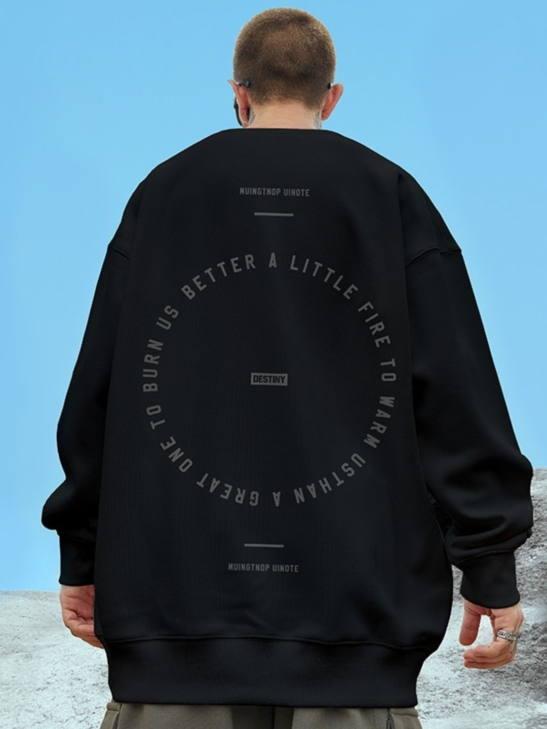 

KPOP Men Round Neck Printed Long Sleeves Sweatshirt, Black