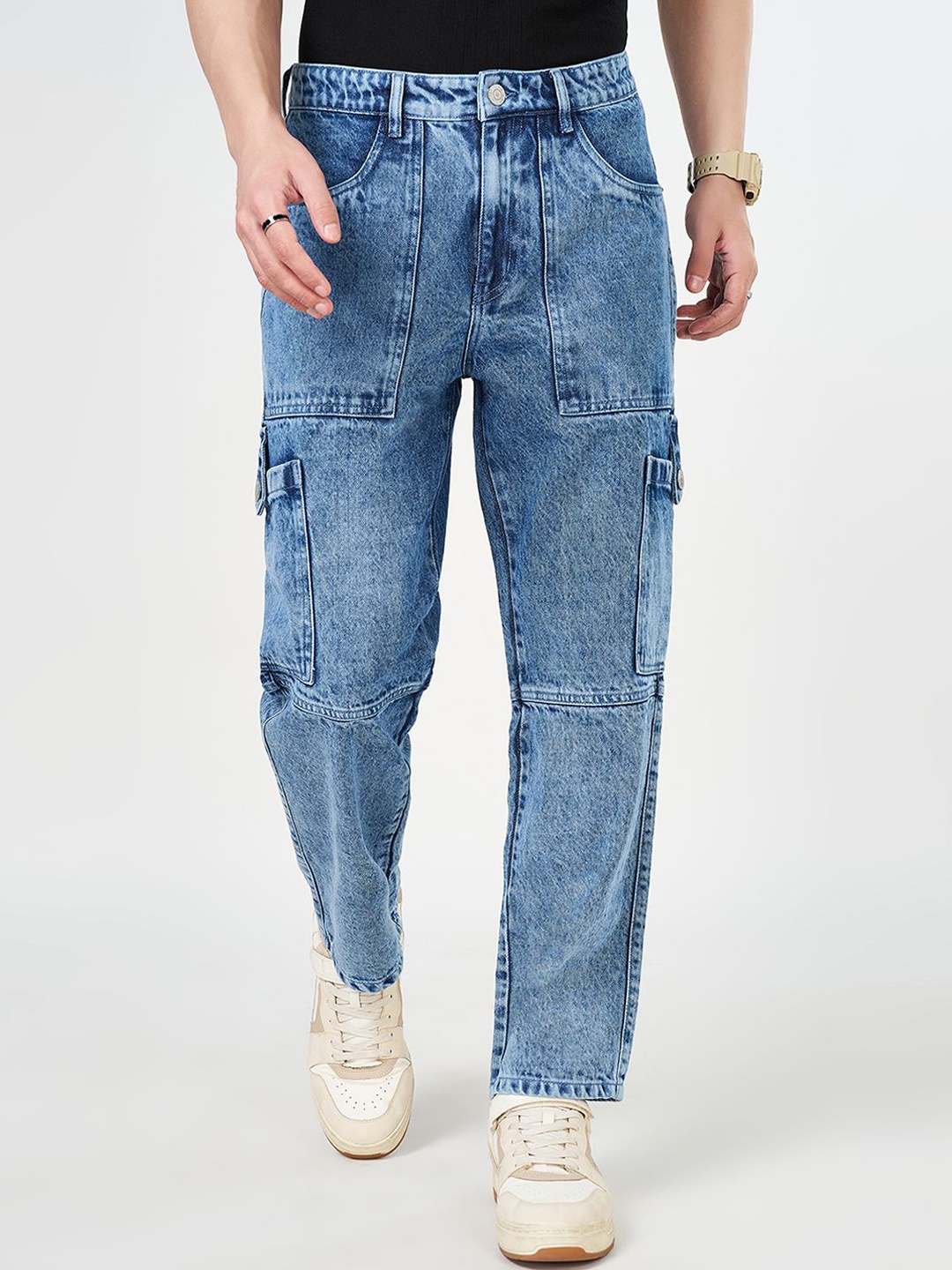 

People Men Cotton Relaxed Fit Low Distress Heavy Fade Jeans, Blue