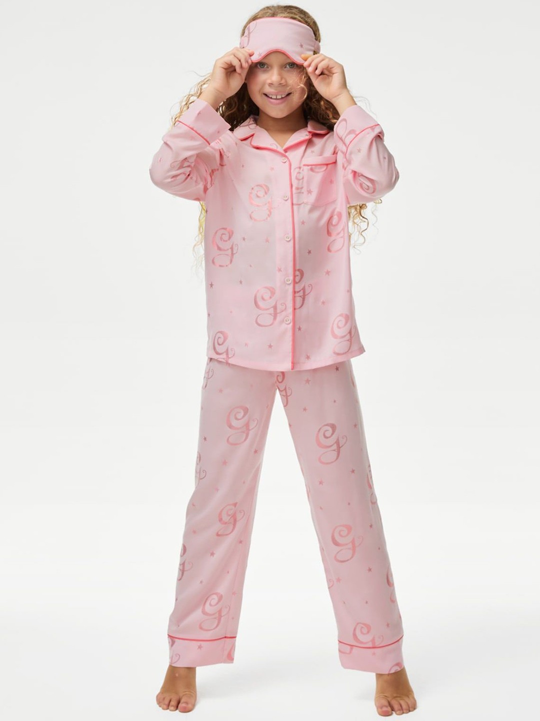 

Marks & Spencer Girls Graphic Printed Night suit with Eye Mask, Pink