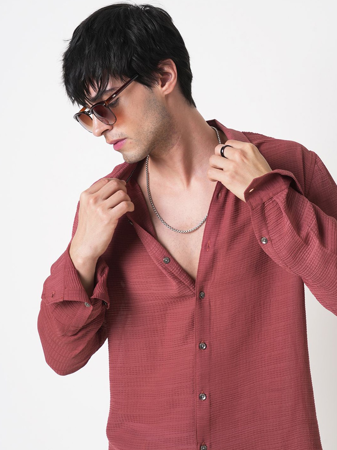 

VASTRADO Men Classic Slim Fit Opaque Casual Shirt, Rust