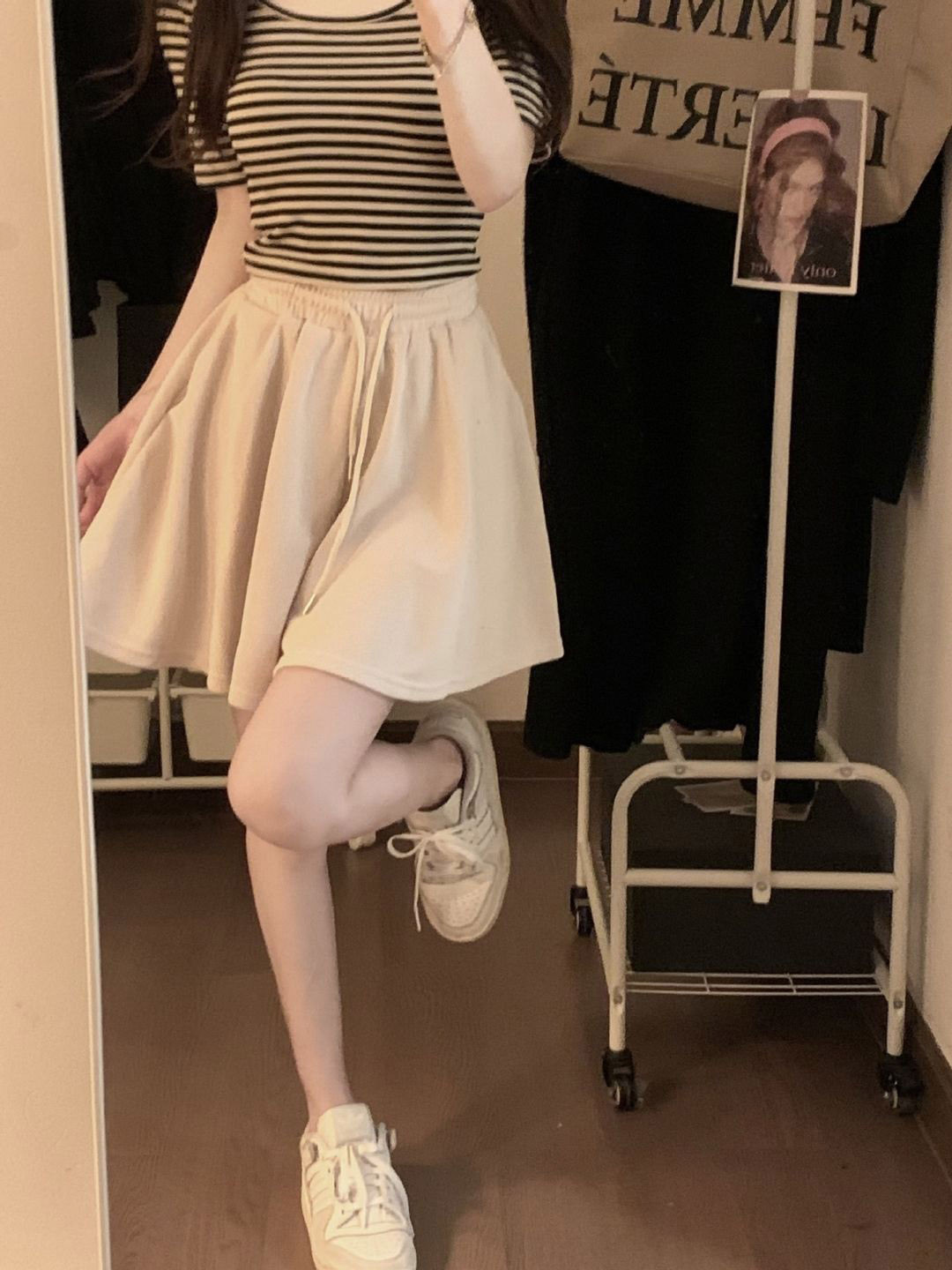 

HERE&NOW Women Solid A-Line Above Knee Flared Casual Mini Skirt, Khaki