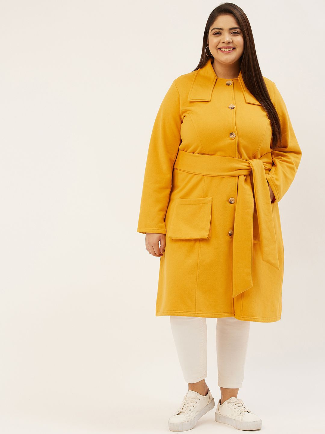 

theRebelinme Women Plus Size Single-Breasted Overcoat, Mustard