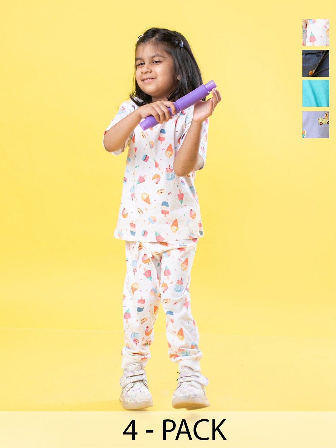 

Orange Sugar Unisex Kids Printed T-shirt with Pyjamas, Lavender