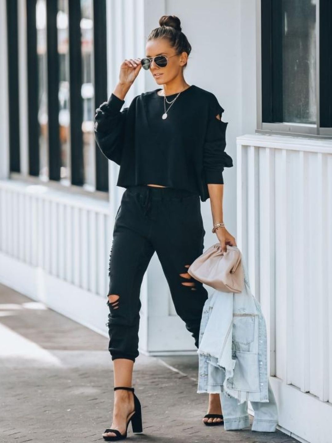 

HERE&NOW Round Neck Long Sleeves Top & Trousers, Green