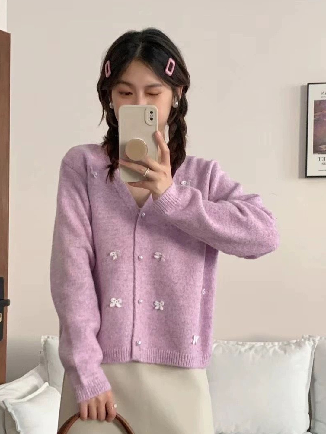 

KPOP Women Long Sleeves Cardigan, Purple