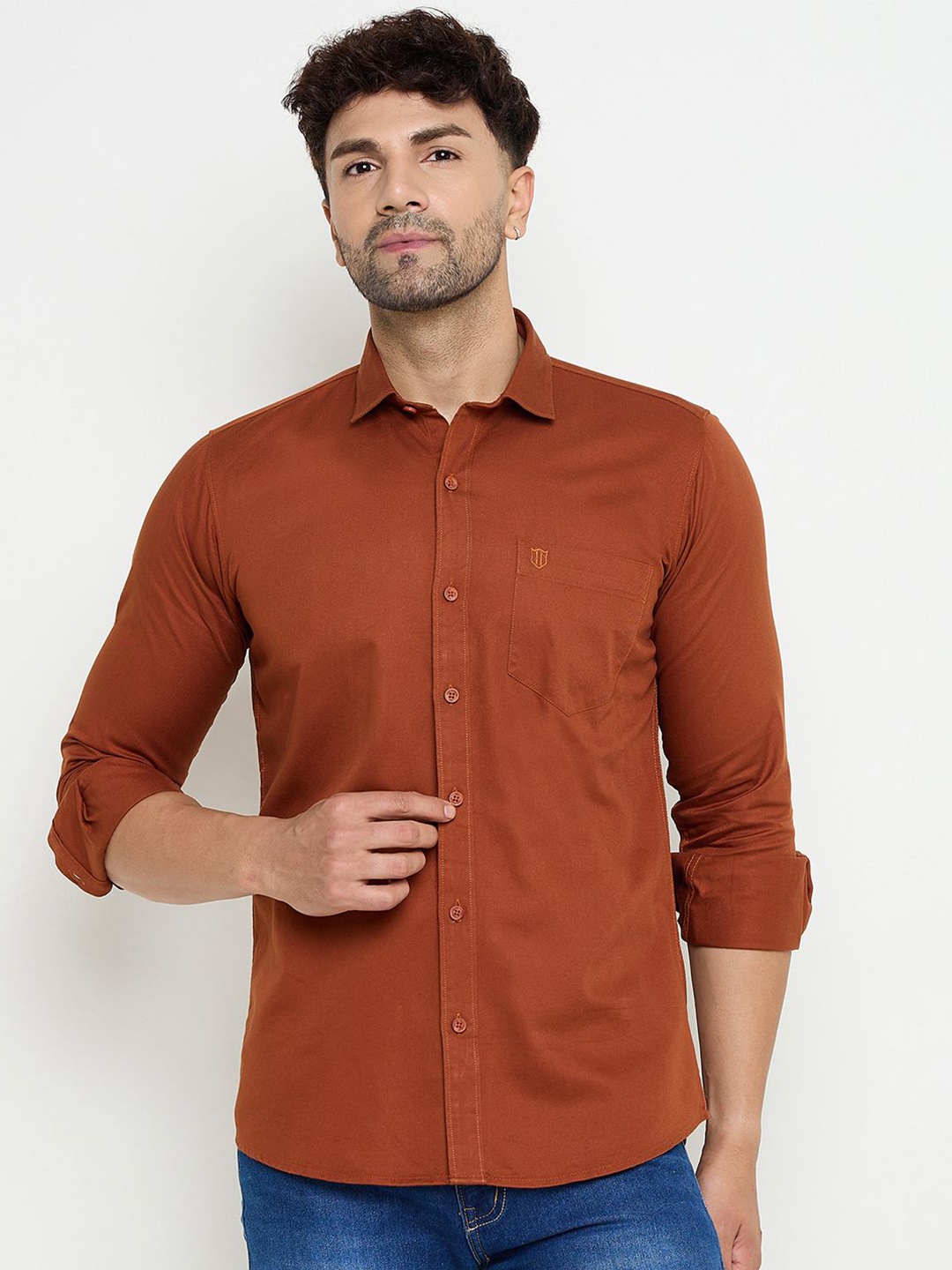 

Duke Men Slim Fit Opaque Casual Shirt, Orange