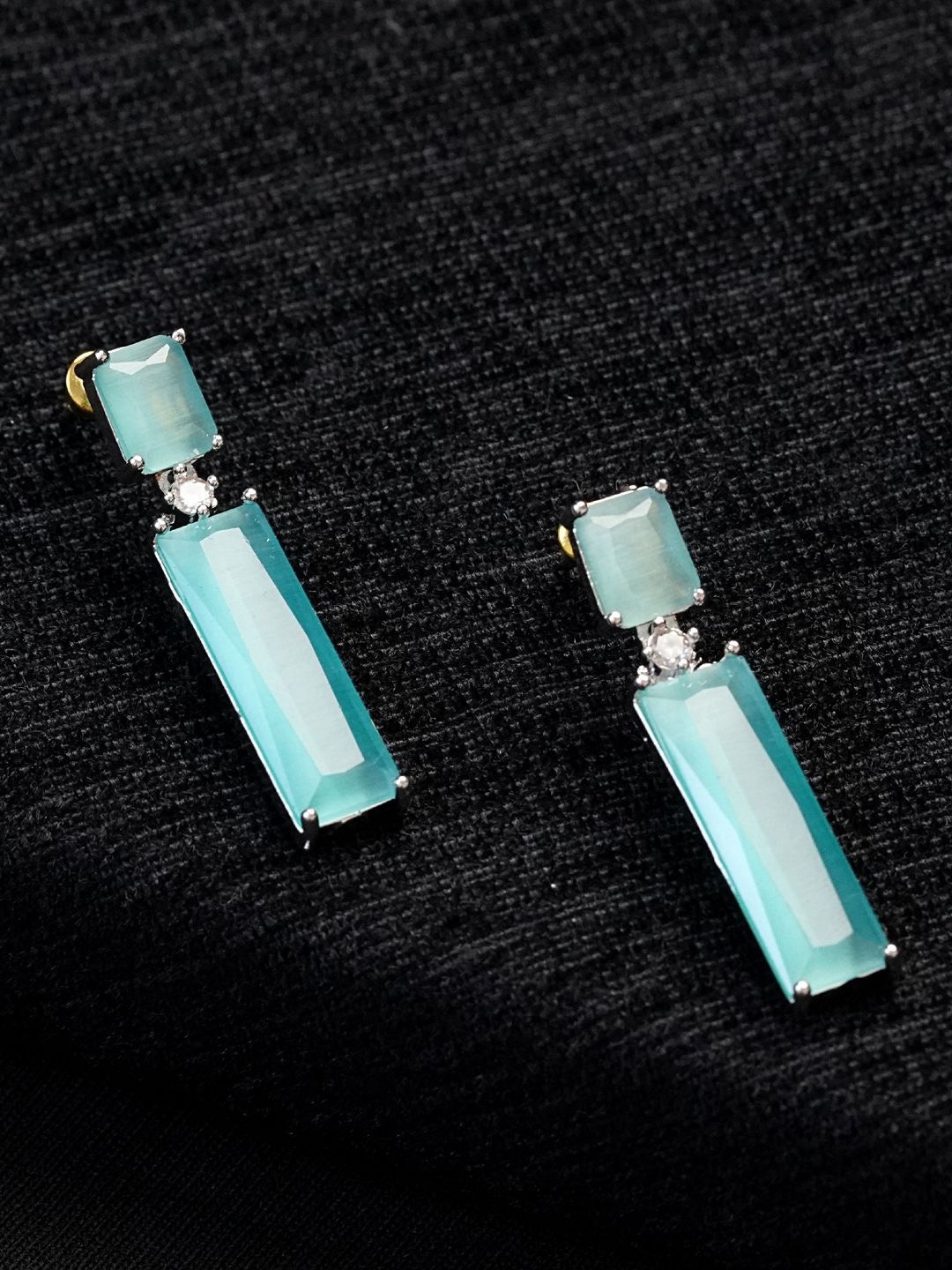 

Zoey Rhodium-Plated Square Shaped American Diamond Drop Earrings, Sea green