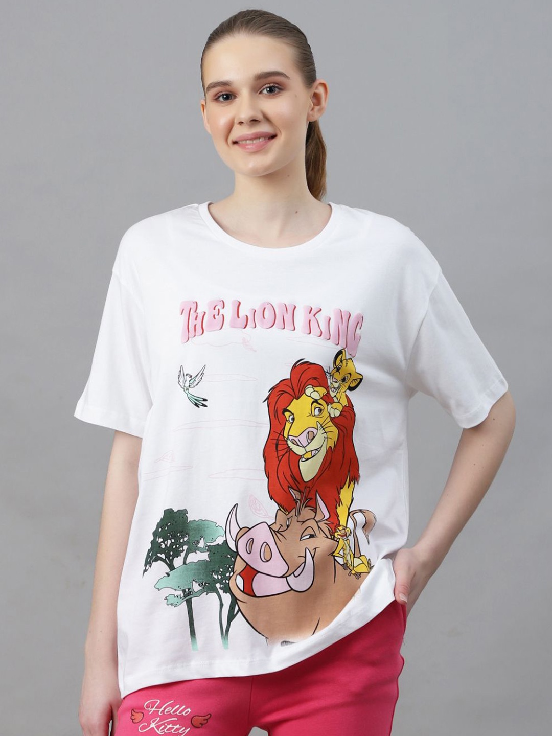 

Free Authority Lion King Printed Pure Cotton Oversized Tshirt, White