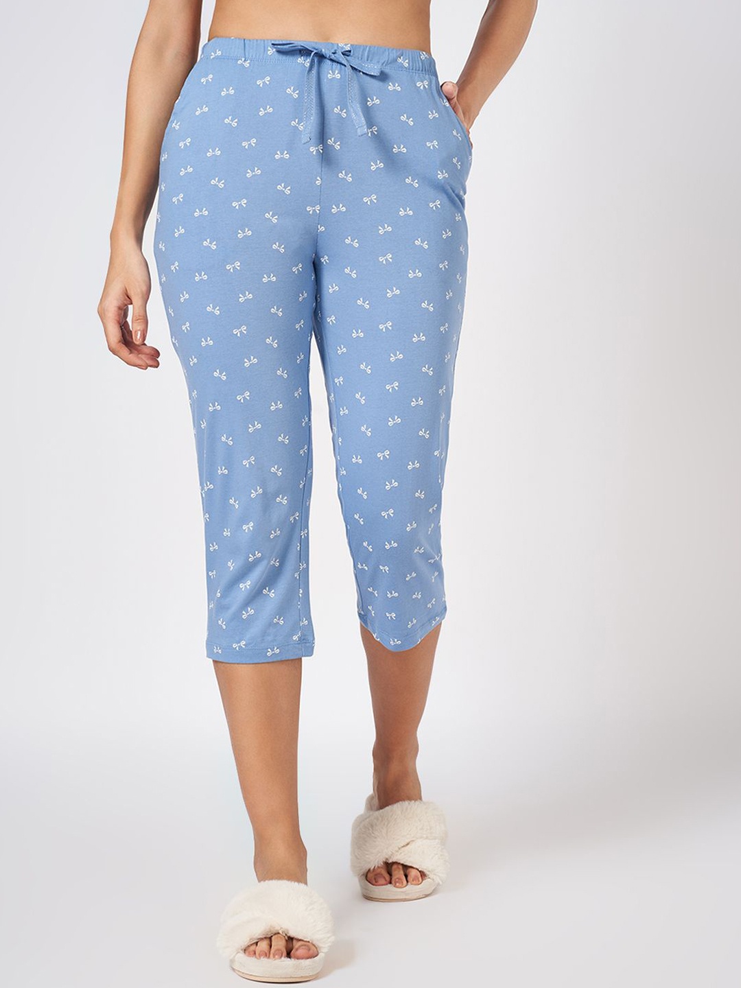 

Dreamz by Pantaloons Women Printed Pure Cotton Straight Leg Lounge Pants, Blue