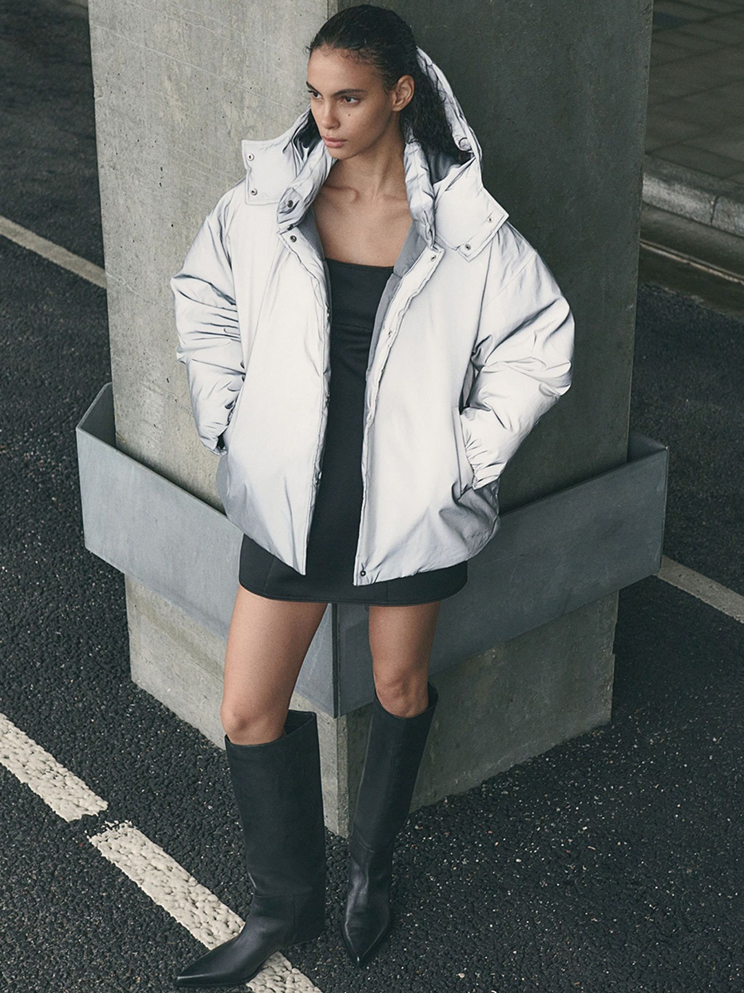 

H&M Reflective Puffer Jacket, Grey