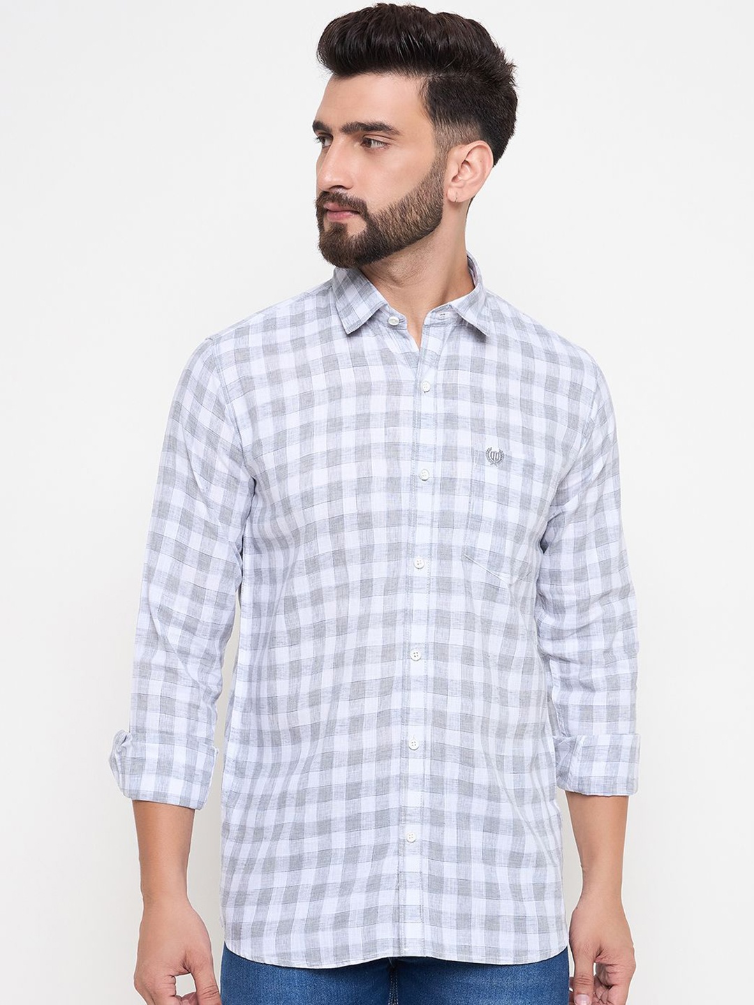 

Duke Men Slim Fit Opaque Checked Casual Shirt, Grey