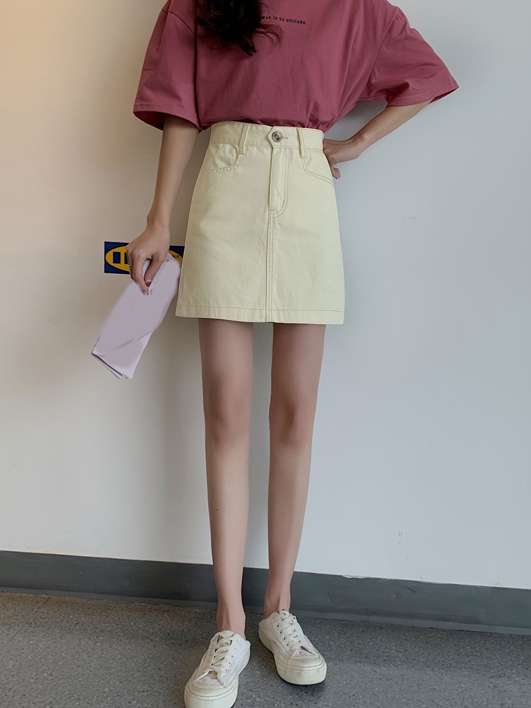 

StyleCast Women Straight Mini Skirt, Cream
