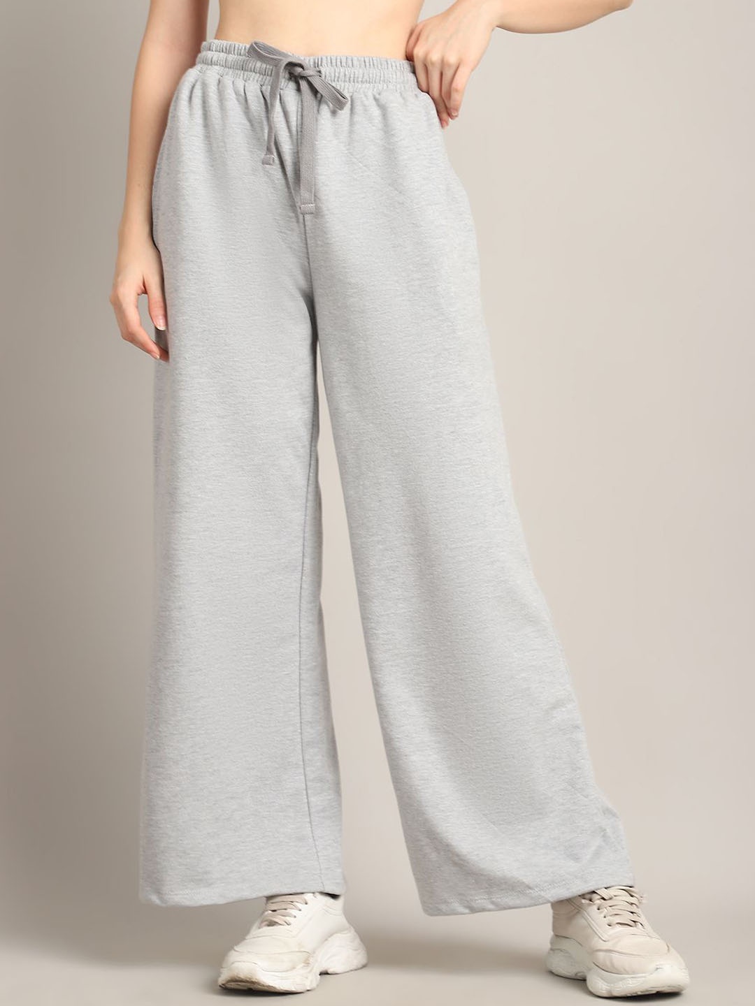 

Rute Women Cotton Loose Fit Wide LegTrousers, Grey