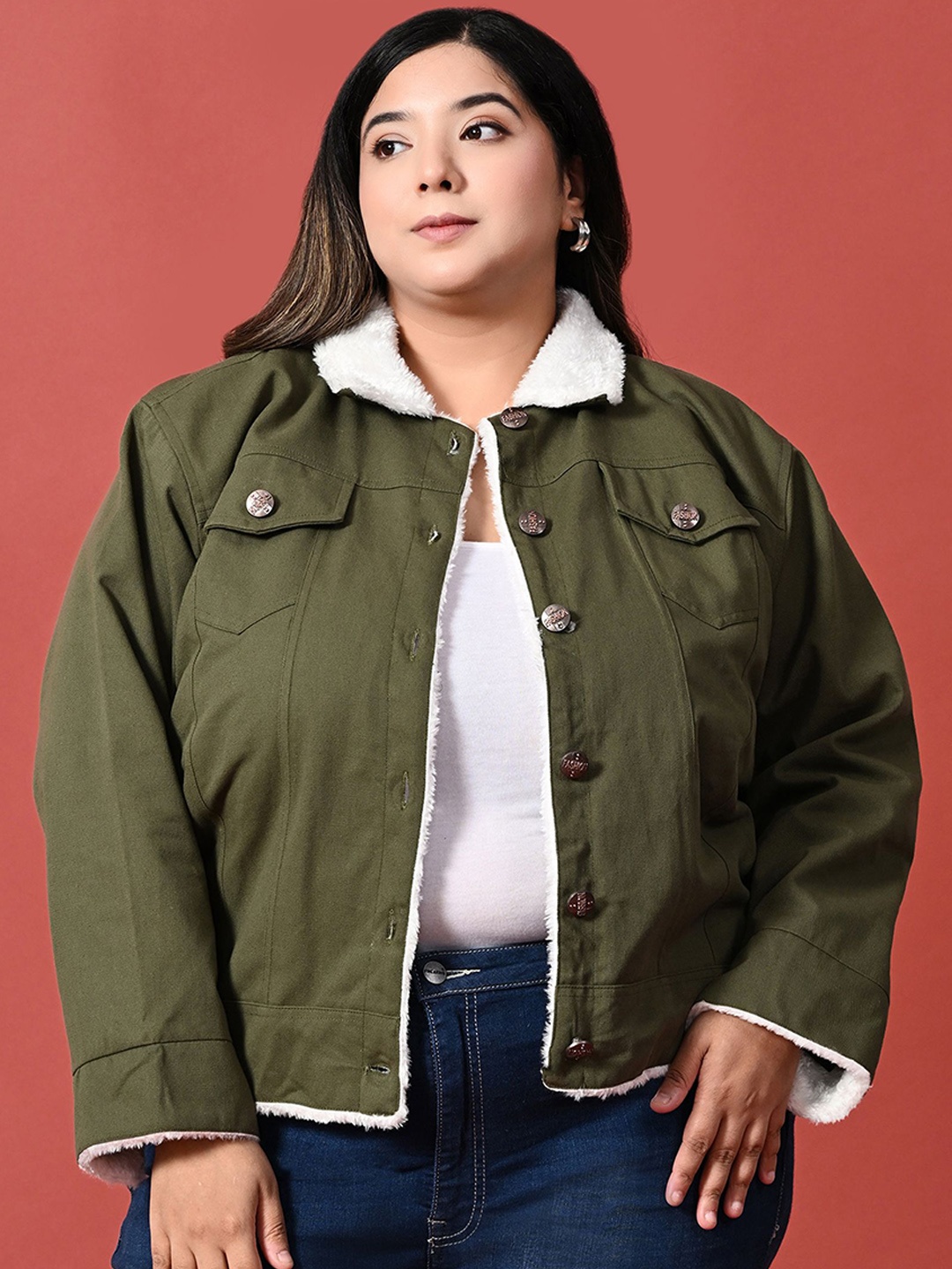 

Funday Fashion Women Denim Jacket, Olive