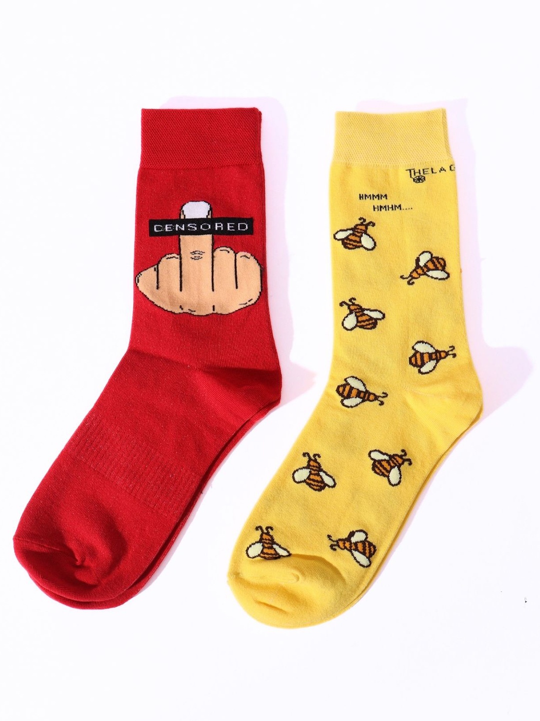 

Thela Gaadi Unisex Pack Of 2 Patterned Calf Length Socks, Red