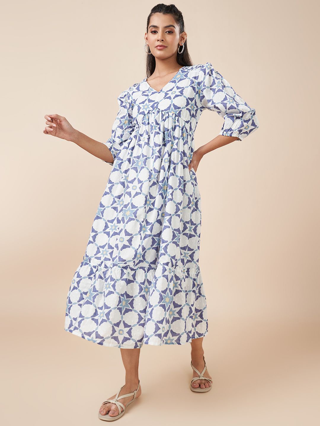 

AKKRITI BY PANTALOONS Women Floral A-Line Midi Dress, Blue