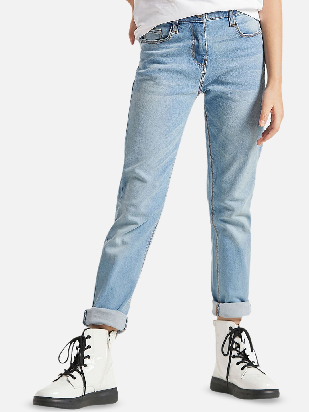 

Juniors by Babyshop Girls Straight Fit Light Fade Cotton Jeans, Blue