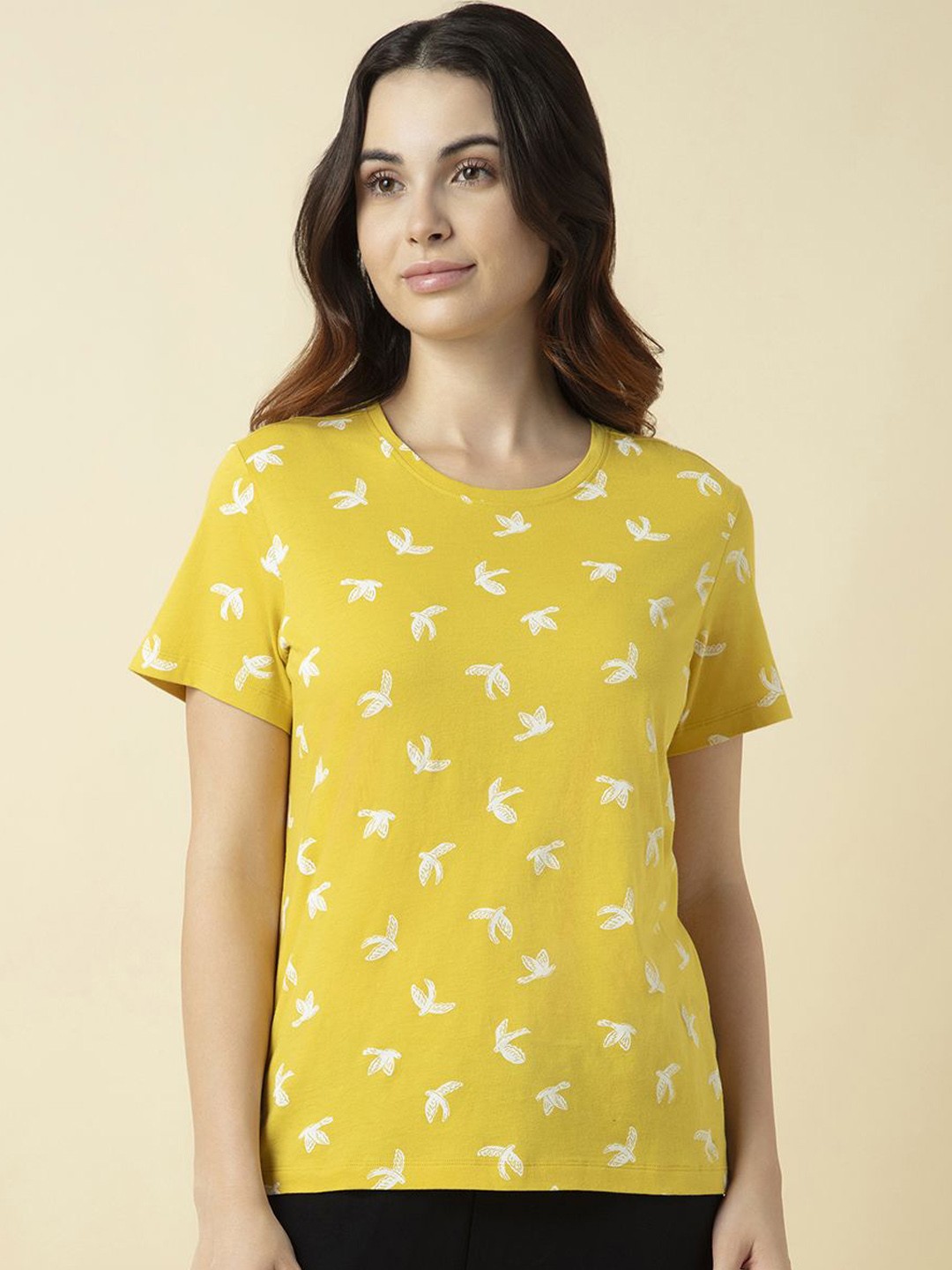 

Van Heusen Women Cotton Printed Relax Fit Lounge T-Shirt, Yellow