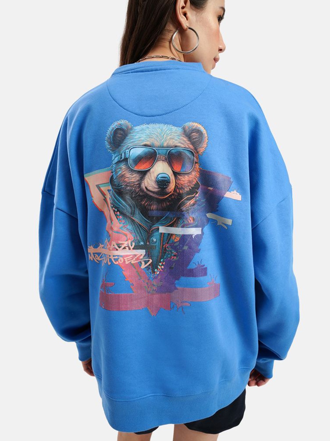

Crazy Mosquitoes Women Cotton Graphic Printed Pullover Oversized Sweatshirt, Turquoise blue