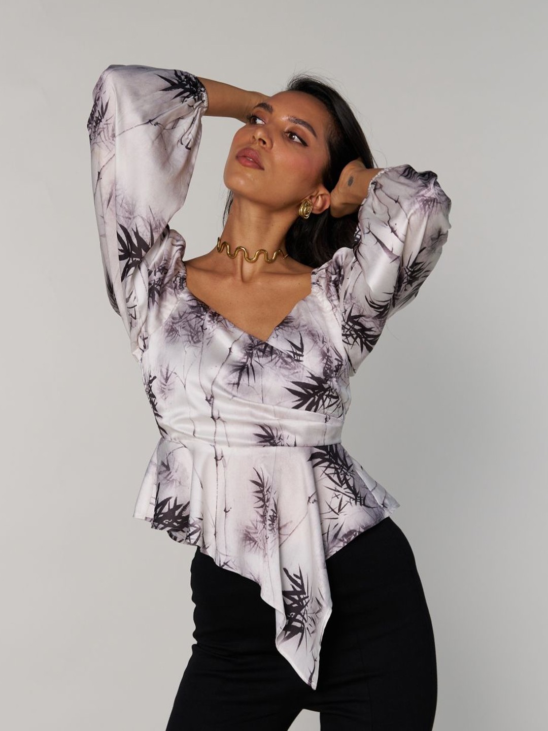 

Style Island Women Printed Cotton Wrap Top, White