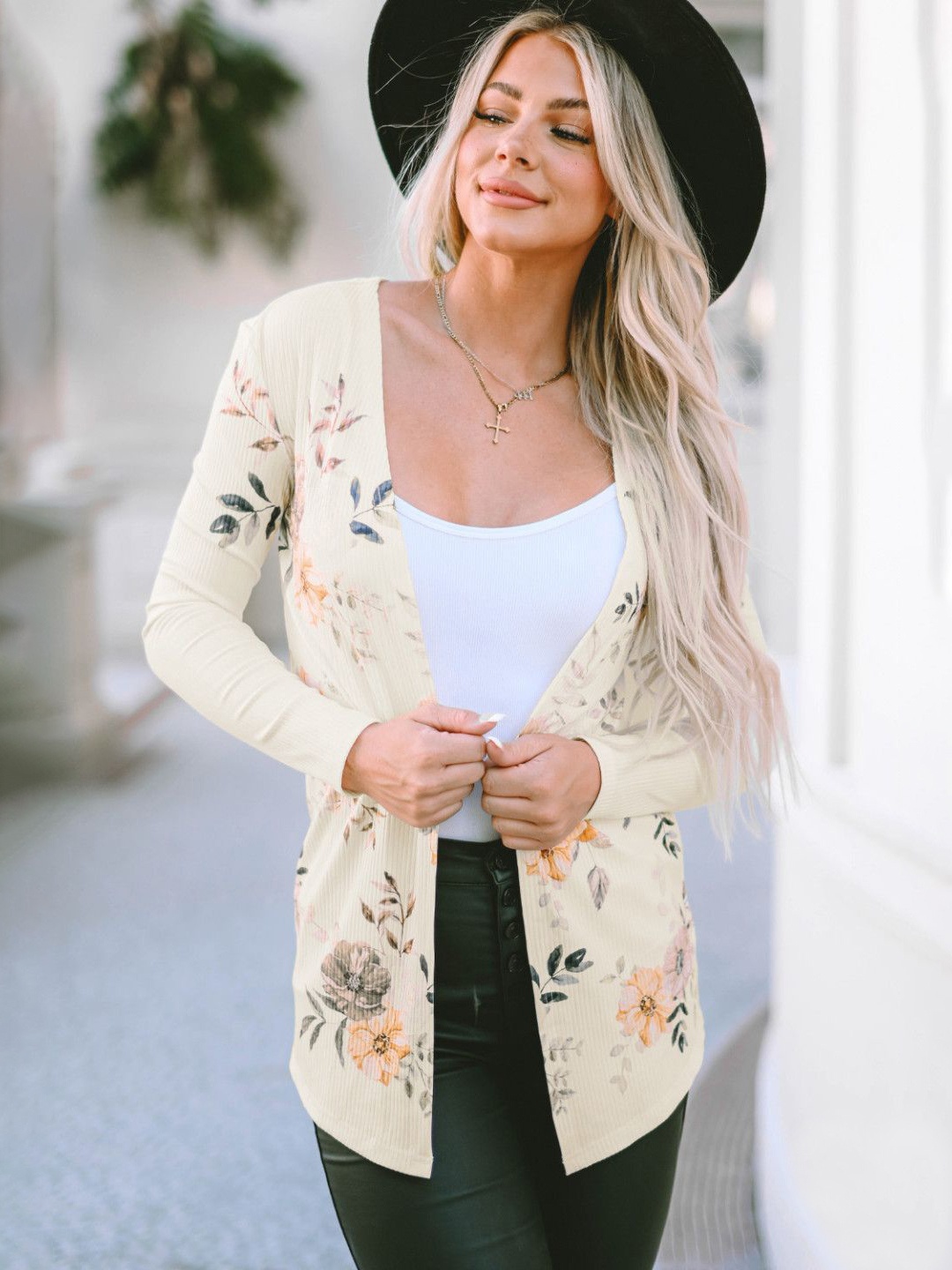 

HERE&NOW Women Floral Printed Longline Cardigan, Cream