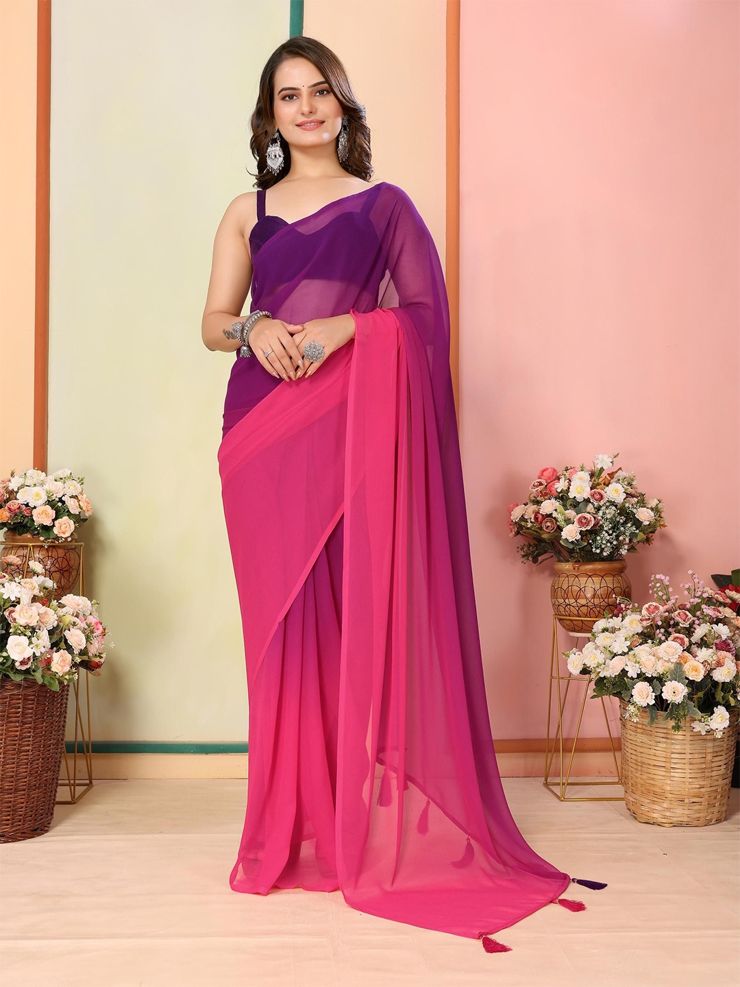 

VAIRAGEE Ombre Dyed Ready to Wear Saree, Magenta