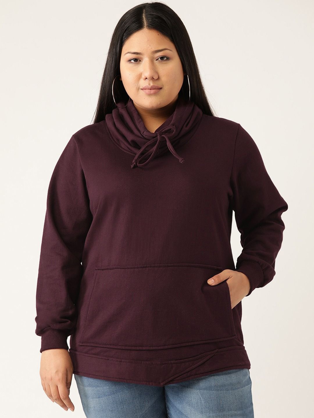 

theRebelinme Women Plus Size Cotton Solid Hooded Sweatshirt, Burgundy