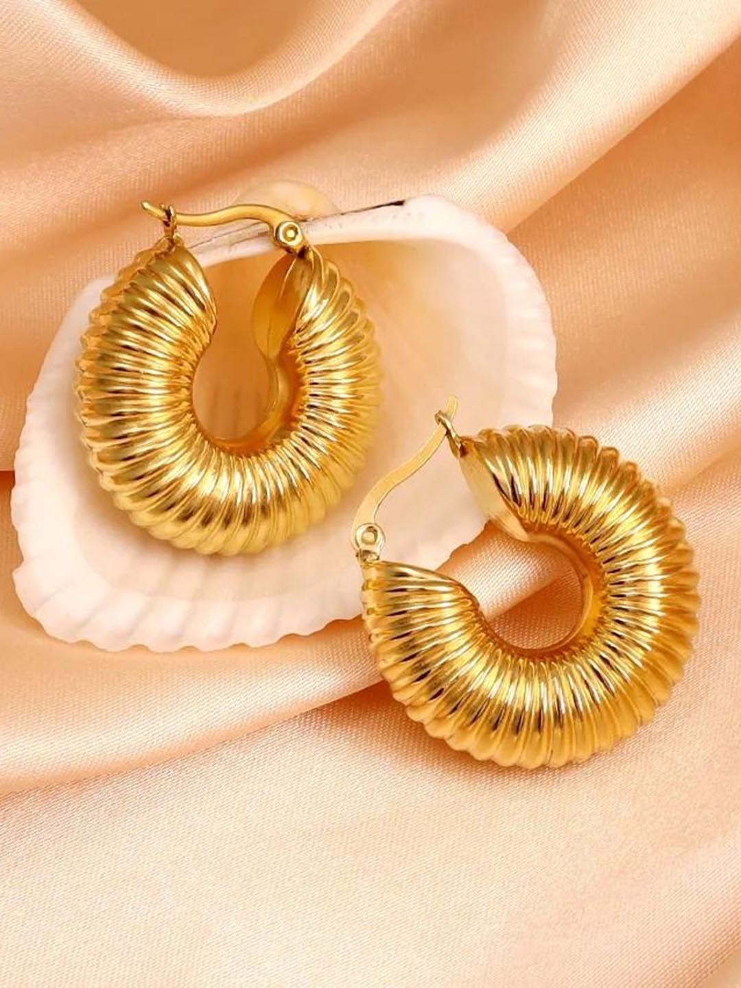 

DIVASTRI Gold-Plated Stainless Steel Anti Tarnish Contemporary Hoop Earrings