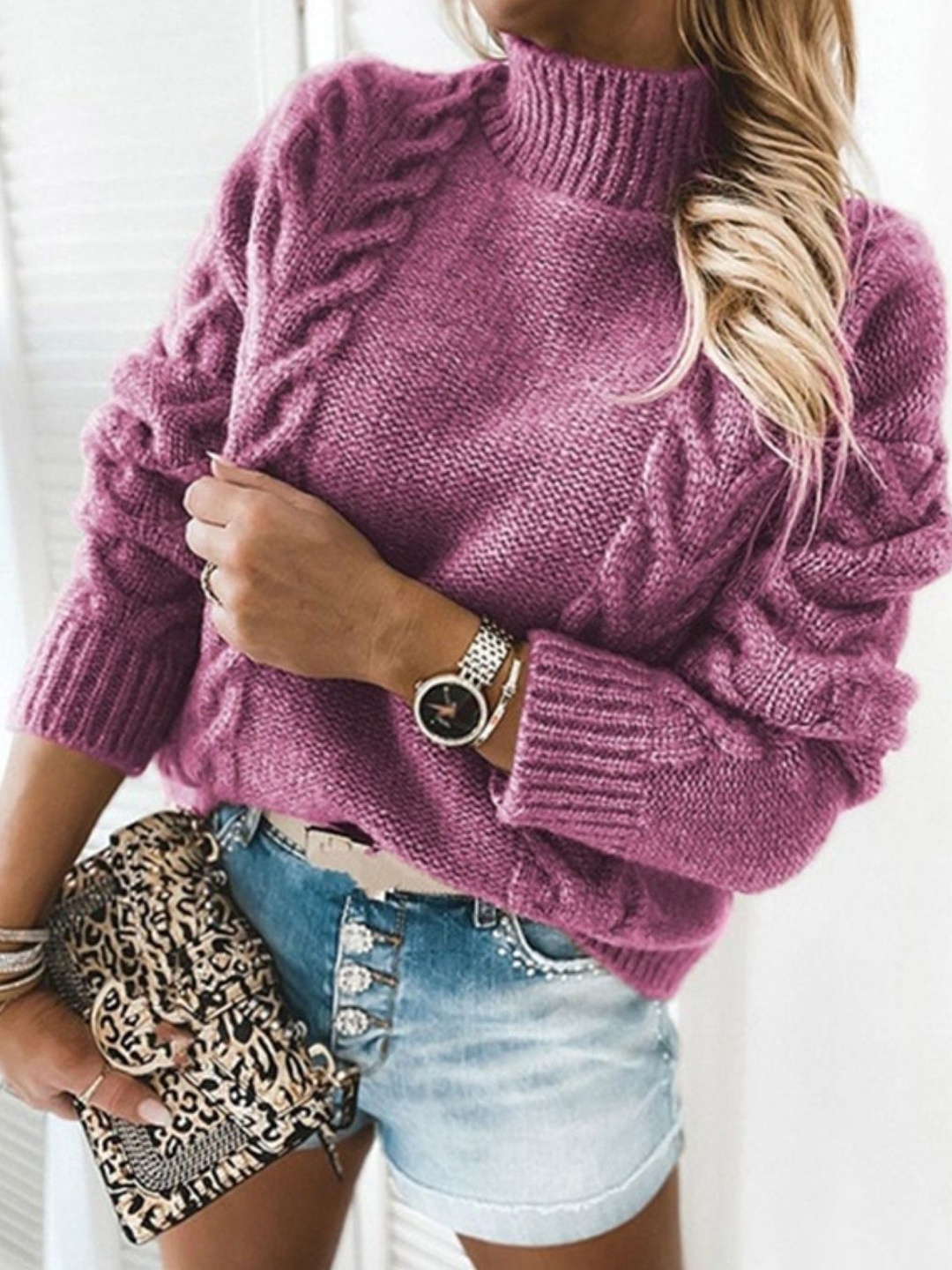 

StyleCast Women Open Knit Crop Pullover, Pink